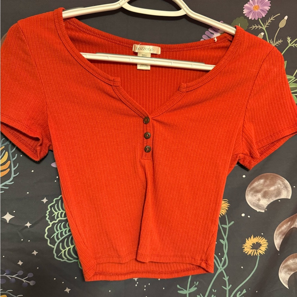 Bozzolo Vibrant Red Ribbed Crop Top